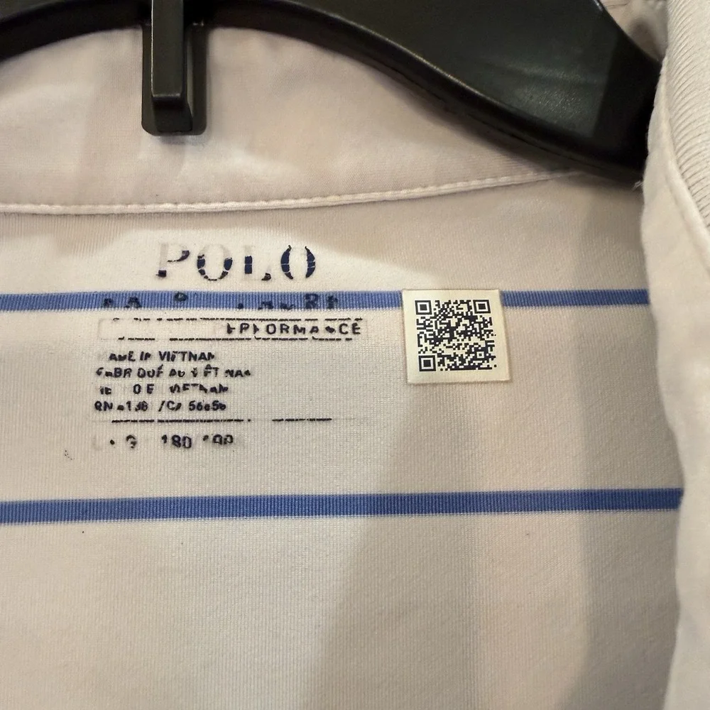 Polo Ralph Lauren White Blue Stripe Classic Fit Performance Shirt L